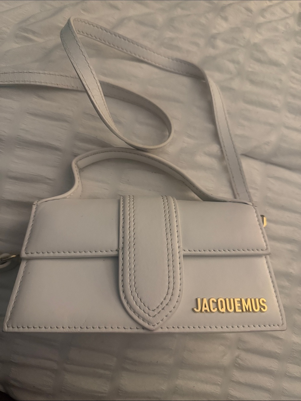 Jacquemus Small White Leather Shoulder Bag with Gold Logo